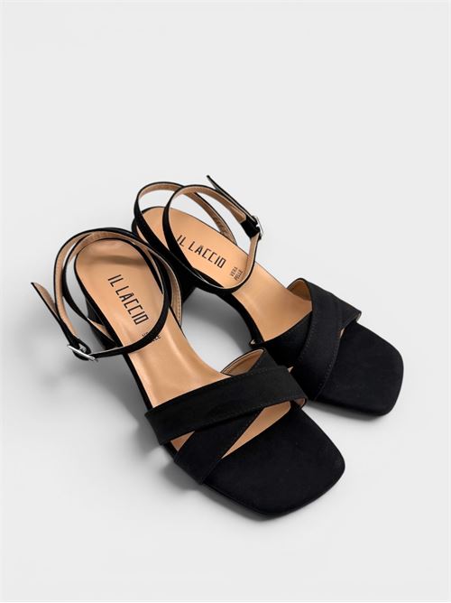 Sandalo in camoscio nero con tacco basso IL LACCIO | 5704CAMOSCIONERO